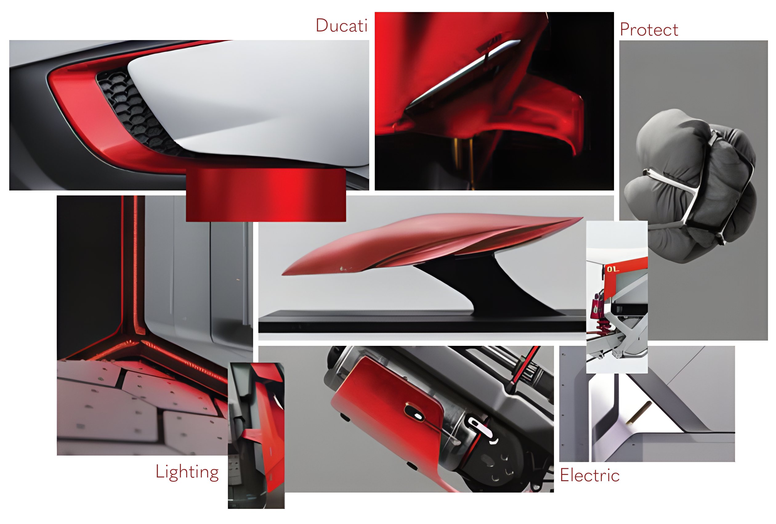 AEGIS — moodboard : Ducati, protection, lumière, électrique