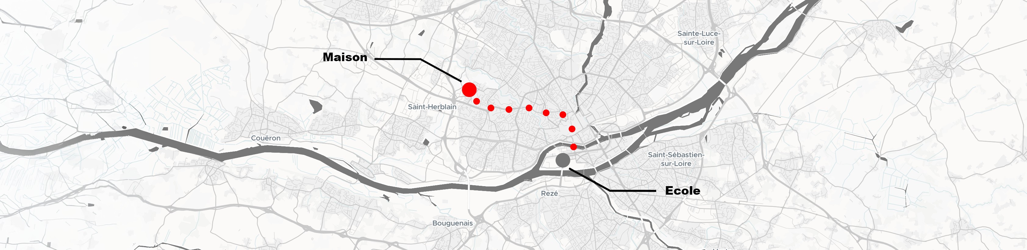 Carte de Nantes : de Saint-Herblain à l'École de Design Nantes Atlantique